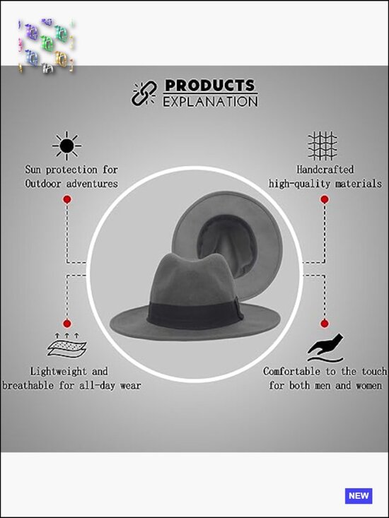 Wool Fedora Hat Wide Brim Felt Panama Hat Unisex Classic Adjustable
